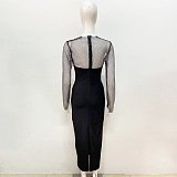 SUPER WHOLESALE | Ruzevich Long Sleeve Crystal Bandage Midi Dress