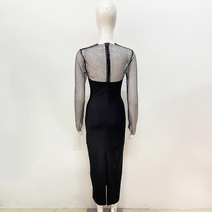 SUPER WHOLESALE | Ruzevich Long Sleeve Crystal Bandage Midi Dress