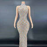 SUPER WHOLESALE | Liora Sequin Crystal Maxi Dress In Light Nude