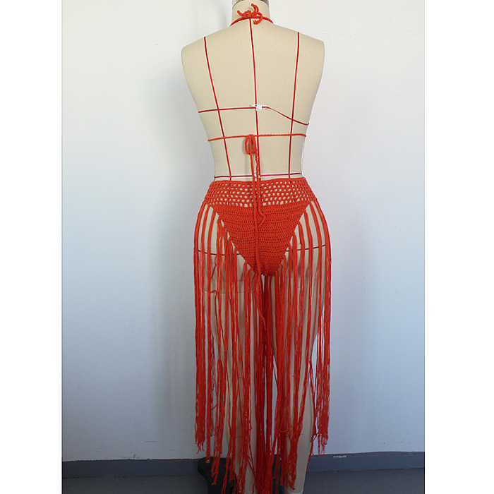 SUPER WHOLESALE | Berlin Knit Fringe Bikini Two Piece Set In Orange