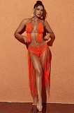SUPER WHOLESALE | Berlin Knit Fringe Bikini Two Piece Set In Orange