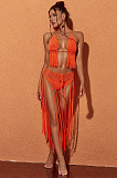 SUPER WHOLESALE | Berlin Knit Fringe Bikini Two Piece Set In Orange