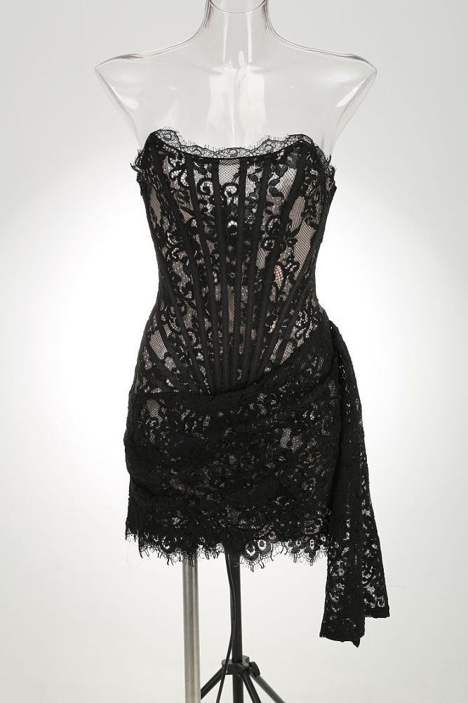 SUPER WHOLESALE | Yolita Strapless Lace Dress In Black