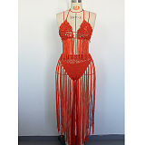 SUPER WHOLESALE | Berlin Knit Fringe Bikini Two Piece Set In Orange