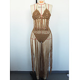 SUPER WHOLESALE | Berlin Knit Fringe Bikini Two Piece Set In Brown