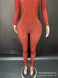 SUPER WHOLESALE | Rosalyn Long Sleeve Rhinestone Jumpsuit In Red