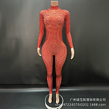 SUPER WHOLESALE | Rosalyn Long Sleeve Rhinestone Jumpsuit In Red