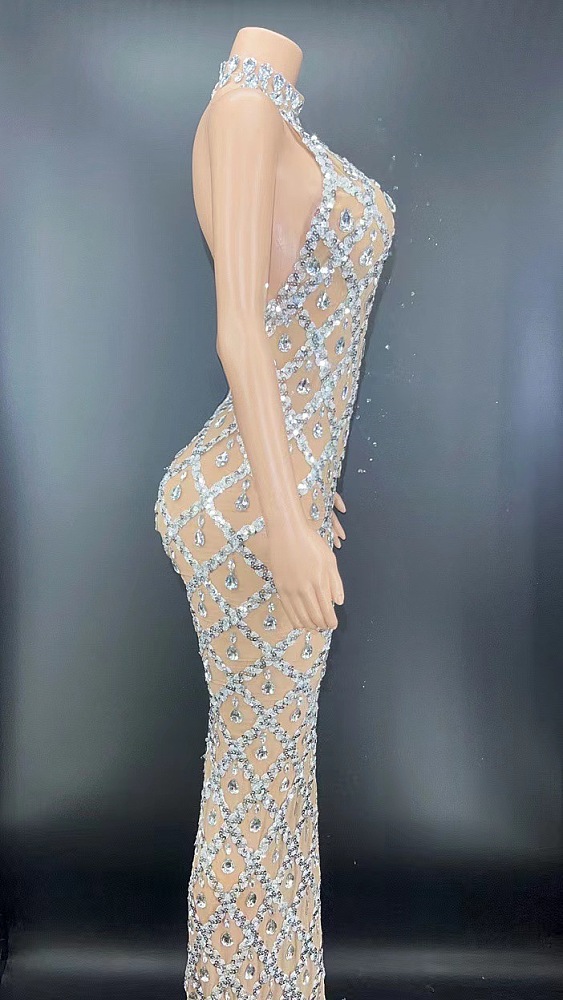 SUPER WHOLESALE | Liora Sequin Crystal Maxi Dress In Light Nude
