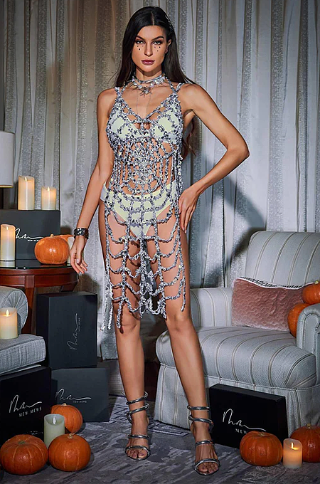 SUPER WHOLESALE | Lycan Spaghetti Cobweb Hollow Dress