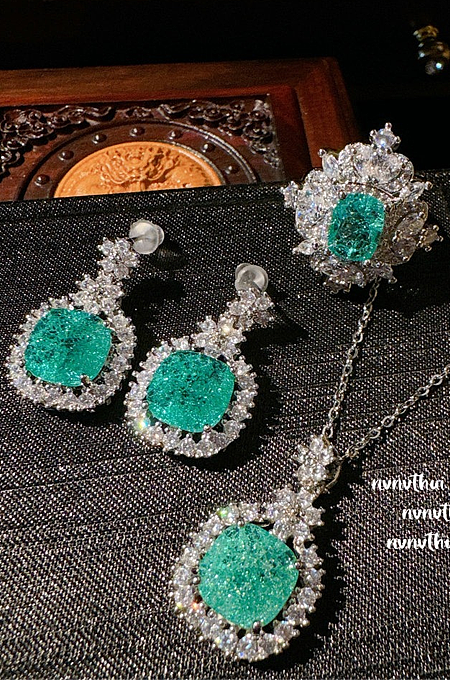 SUPER WHOLESALE | Peacock Green Zircon Jewelry Set