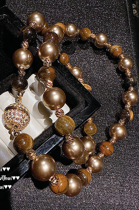 SUPER WHOLESALE | Tiger's Eye And Artificial Pearl Necklace Jewelry Set