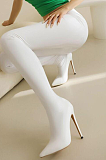 SUPER WHOLESALE | Pointed Toe Patent Leather Stretch Pants Boots in White