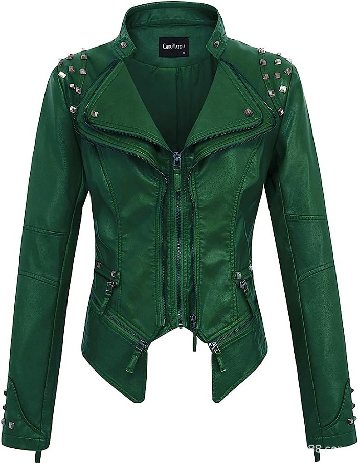 SUPER WHOLESALE |  Studded Zipper Leather Jacket