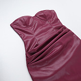 SUPER WHOLESALE |  Pu Material Strapless Long Dress