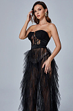 WHOLESALE | Off-shoulder Chiffon Lace Dress in Black