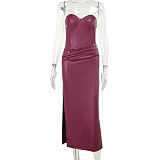 SUPER WHOLESALE |  Pu Material Strapless Long Dress