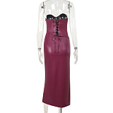 SUPER WHOLESALE |  Pu Material Strapless Long Dress