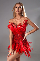 SUPER WHOLESALE | Eleri Strapless Sequin Feather Mini Dress