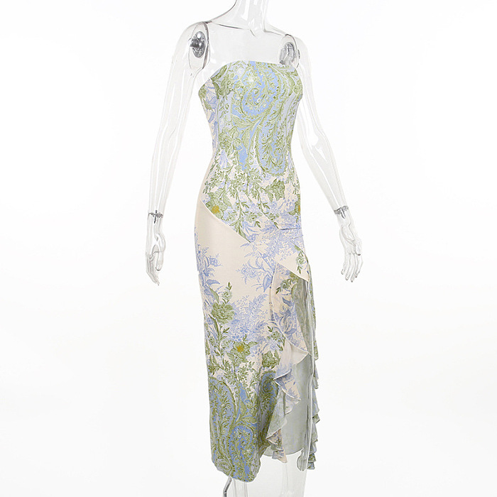 SUPER WHOLESALE |  Printed Split Strapless Dress