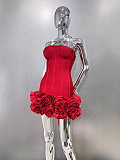 SUPER WHOLESALE | Birtin Strapless Flower Mini Dress In Red