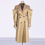 SUPER WHOLESALE |  Color-Blocked Spliced Faux Two-Piece Design Long Trench Coat