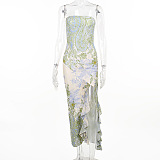 SUPER WHOLESALE |  Printed Split Strapless Dress