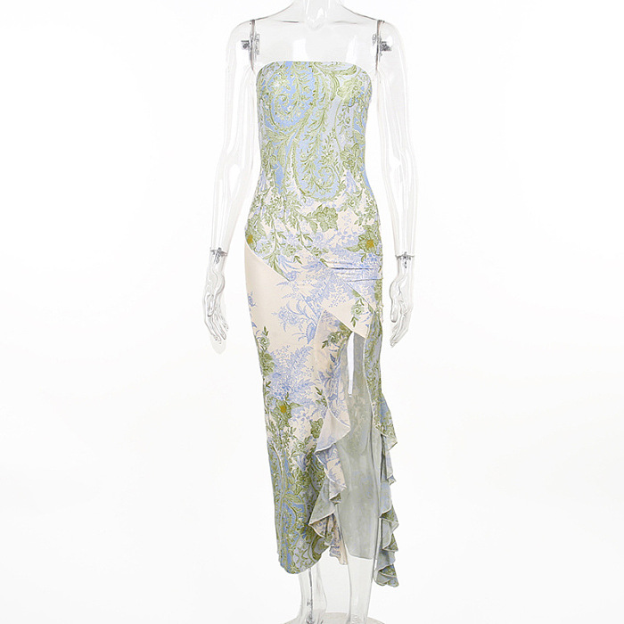 SUPER WHOLESALE |  Printed Split Strapless Dress