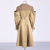 SUPER WHOLESALE |  Color-Blocked Spliced Faux Two-Piece Design Long Trench Coat