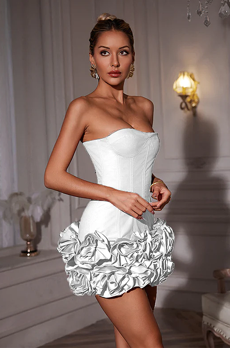 SUPER WHOLESALE | Birtin Strapless Flower Mini Dress In Red