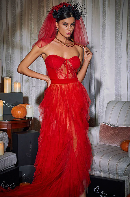 WHOLESALE | Dorothy Tulle Maxi Dress In Red