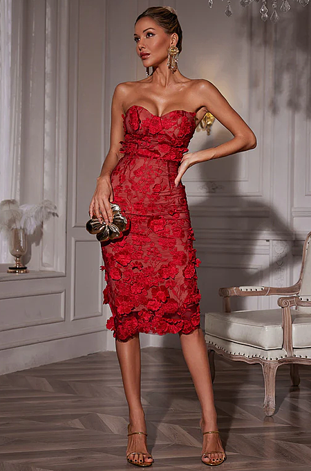 SUPER WHOLESALE | Avital Strapless Flower Midi Dress