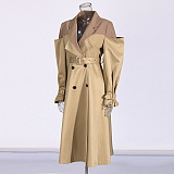 SUPER WHOLESALE |  Color-Blocked Spliced Faux Two-Piece Design Long Trench Coat