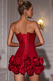 SUPER WHOLESALE | Birtin Strapless Flower Mini Dress In Red