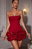 SUPER WHOLESALE | Birtin Strapless Flower Mini Dress In Red