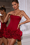 SUPER WHOLESALE | Birtin Strapless Flower Mini Dress In Red