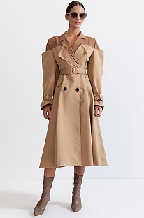 SUPER WHOLESALE |  Color-Blocked Spliced Faux Two-Piece Design Long Trench Coat