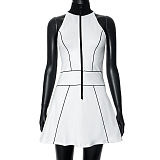 SUPER WHOLESALE | Off-shoulder Stripy Front Zipped  Dress
