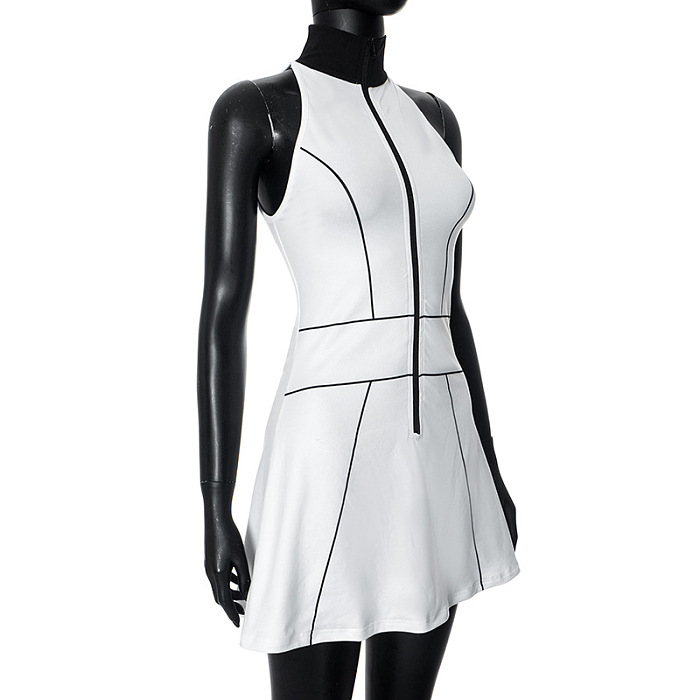 SUPER WHOLESALE | Off-shoulder Stripy Front Zipped  Dress