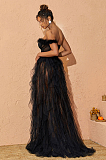 SUPER WHOLESALE | Titania One Shoulder Tulle Maxi Dress In Black