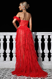 SUPER WHOLESALE |    Titania One Shoulder Tulle Maxi Dress In Red
