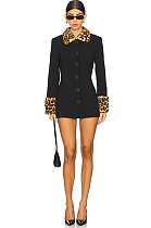 SUPER WHOLESALE |  Leopard Print Patchwork Slim-Fit Jacket and Shorts Two-Piece Set