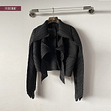 SUPER WHOLESALE | Large Collar Asymmetrical Cropped Jacket