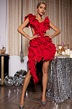 SUPER WHOLESALE |  Margie Cutout Ruffle Tiered Dress In Red