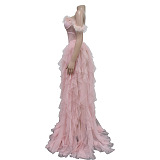 SUPER WHOLESALE | Titania One Shoulder Tulle Maxi Dress In Blush