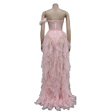 SUPER WHOLESALE | Titania One Shoulder Tulle Maxi Dress In Blush