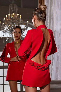 SUPER WHOLESALE | Dacre Back Cutout Flower Blazer In Red