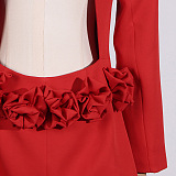 SUPER WHOLESALE | Dacre Back Cutout Flower Blazer In Red