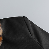 SUPER WHOLESALE |  Leopard Print Patchwork Slim-Fit Jacket and Shorts Two-Piece Set