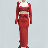 SUPER WHOLESALE | Rufus Flower Bandage Skirt Set In Red