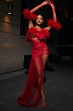 SUPER WHOLESALE | Satine Spaghetti Tulle Maxi Dress With Gloves